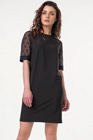 Платье короткое с кружевными рукавами черное