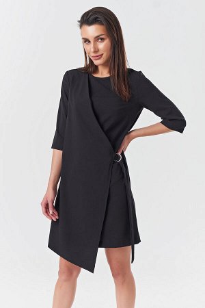 Платье прямое мини с коротким рукавом черное
