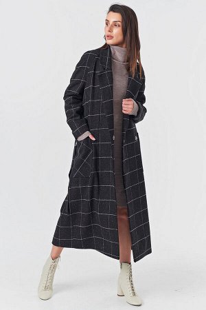 Пальто-халат длинное в клетку черное