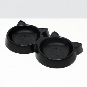 Миска двойная с прорезиненными ножками "Кошка" 27 х 14 х 3,5 см, черная