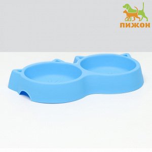 Миска двойная с прорезиненными ножками "Кошка" 25 х 13 х 3,5 см, синяя