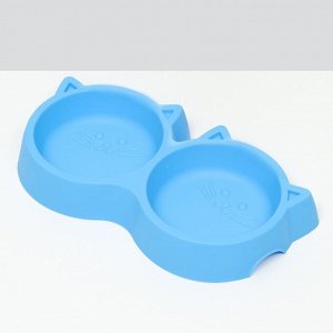 Миска двойная с прорезиненными ножками "Кошка" 25 х 13 х 3,5 см, синяя