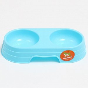 Миска пластиковая двойная «Дуэт», 24x12.5x4.5 см, голубая