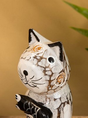 Сувенир «Кошка с рыбкой», 8x15x17 см, дерево, серый