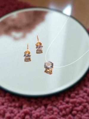 Гарнитур 2 предмета: кулон, серьги «На леске» классика, цвет белый в золоте, 30 см