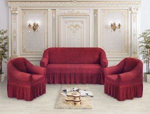 Чехол на диван и 2 кресла премиум "Бордовый"