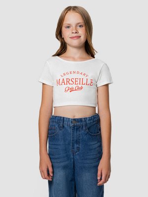 Топ для девочек укороченный белый с надписью "Marseille"
