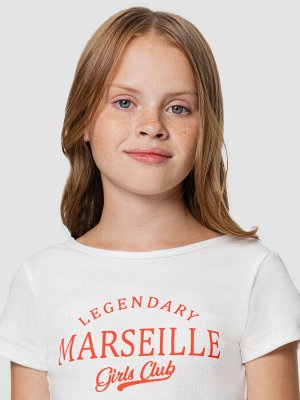 Топ для девочек укороченный белый с надписью "Marseille"