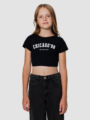 Топ для девочек черный с надписью "Chicago"