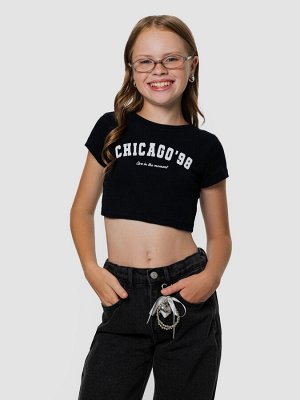 Топ для девочек черный с надписью "Chicago"