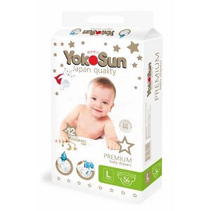 Детские одноразовые подгузники PREMIUM YokoSun L (9-13 кг.) 54 шт.