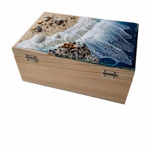 Шкатулка из дерева декоративная с морем из эпоксидной смолы wood-000614