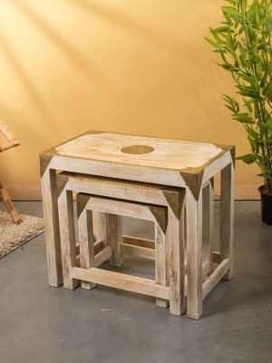 Табурет, 3 шт., 61x35x53 см, дерево, белый с золотым