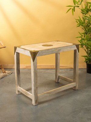 Табурет, 3 шт., 61x35x53 см, дерево, белый с золотым