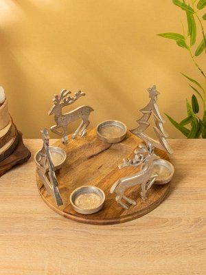 Подсвечник на 4 свечи «Рождество», 29.5x29.5x19 см, алюминий, дерево
