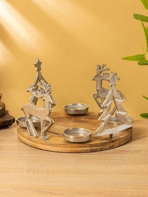 Подсвечник на 4 свечи «Рождество», 29.5x29.5x19 см, алюминий, дерево