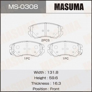 Колодки тормозные дисковые Masuma передние, комплект на ось (4 шт), арт. MS-0308