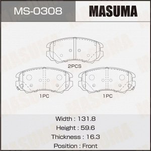 Колодки тормозные дисковые Masuma передние, комплект на ось (4 шт), арт. MS-0308