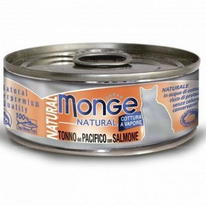 Влажный корм Monge Cat Natural для кошек, из тихоокеанского тунца с лососем, консервы 80 г - 48шт + шоу-бокс