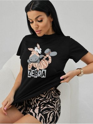 Пижама "Зебра" коричневая женская с шортами