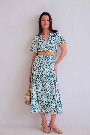 Платье зелёное с белыми цветами