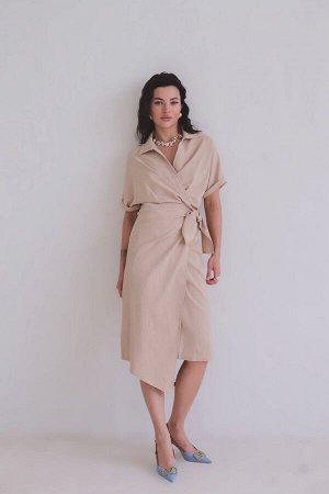 Платье с эффектом запаха бежевое