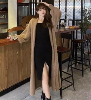Повседневный мягкий длинный кардиган , коричневый