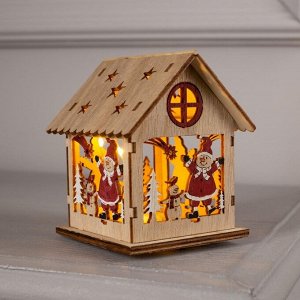 Ёлочная игрушка «Домик со снеговиком», 11х8.5 см, 1 LED, от батареек АААx2, свечение тёплое белое