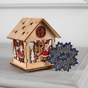 Ёлочная игрушка «Домик со снеговиком», 11х8.5 см, 1 LED, от батареек АААx2, свечение тёплое белое