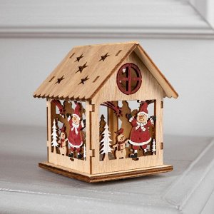Ёлочная игрушка «Домик со снеговиком», 11х8.5 см, 1 LED, от батареек АААx2, свечение тёплое белое
