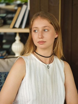 Чокер «Двойной» с нитью, сердечко, цвет бело-чёрный в серебре, L=32 см
