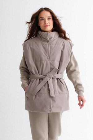 Жилет со стойкой oversize серо-бежевый