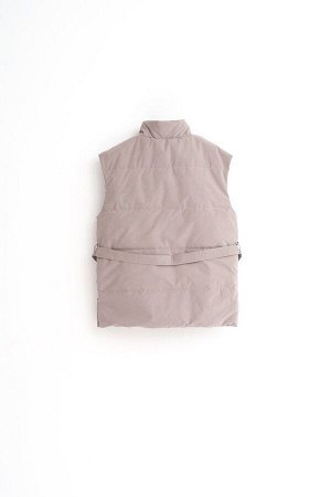 Жилет со стойкой oversize серо-бежевый