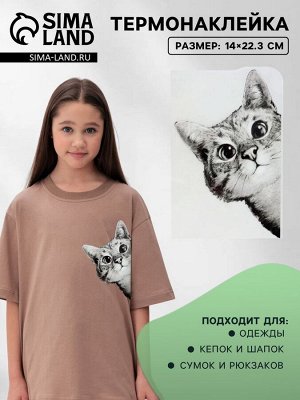 Термонаклейка «Любопытный кот», 14x22.3 см