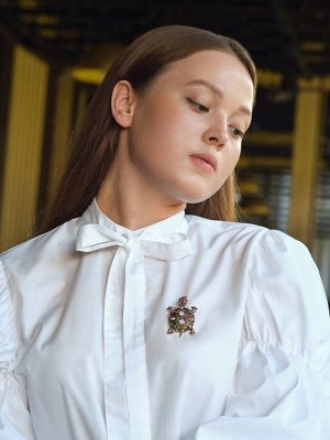 Брошь «Черепашка» в крупных стразах, цветная в чернёном золоте