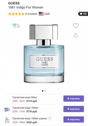 Женские духи Guess 1981 Indigo 100 мл. Оригинал