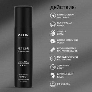 OLLIN STYLE Лак для волос ультрасильной фиксации без отдушки 75мл