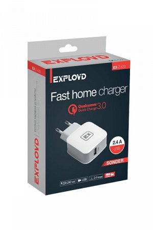 Exployd, 2.4A, QC3.0, 1хUSB, белый