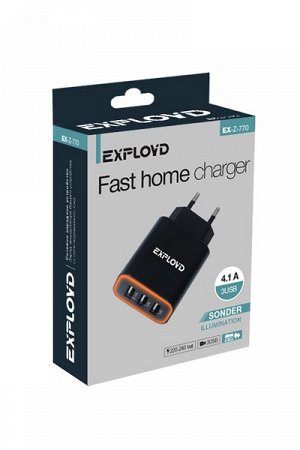 Сетевое зу/exployd/4.1a/2.1а+1а+1а/3хusb/подсветка/чёрный/sonder/ex-z-770