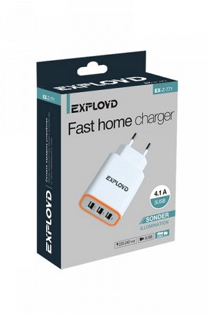 Exployd, 4.1A, 2.1А+1А+1А, 3хUSB, подсветка, белый, SONDER, EX-Z-771