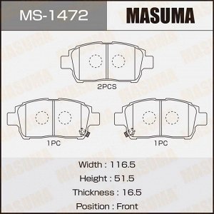 Колодки тормозные дисковые Masuma передние, комплект на ось (4 шт), арт. MS-1472