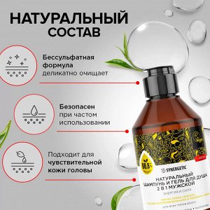 Synergetic Мужской натуральный бессульфатный шампунь и гель для душа 2 в 1 "Энергия и сила" 250 мл