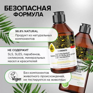 Synergetic Мужской натуральный бессульфатный шампунь и гель для душа 2 в 1 "Энергия и сила" 250 мл