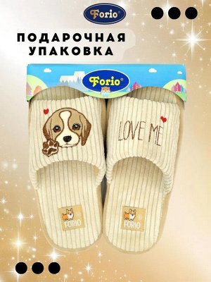 Обувь детская домашняя с дизайном в виде вышивки собачьей мордочки и надписи LOVE ME