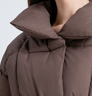 Хлопковая куртка с высоким воротником с поясом, коричневая