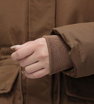 Длинная куртка средней длины, с капюшоном, большим карманом, на молнии, черный