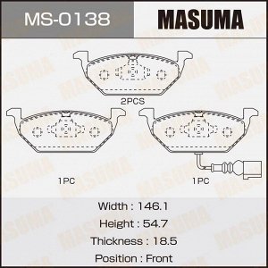 Колодки тормозные дисковые Masuma передние, комплект на ось (4 шт), арт. MS-0138