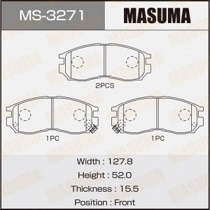 Колодки тормозные дисковые Masuma передние, комплект на ось (4 шт), арт. MS-3271