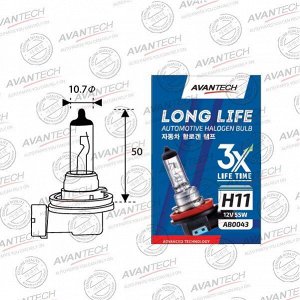 Лампа галогенная Avantech H11 (PGJ19-2, T11), 12В, 55Вт, 3200К, 1 шт, арт. AB0043