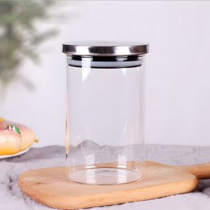 Банка, 900 мл, с крышкой, стекло, металл